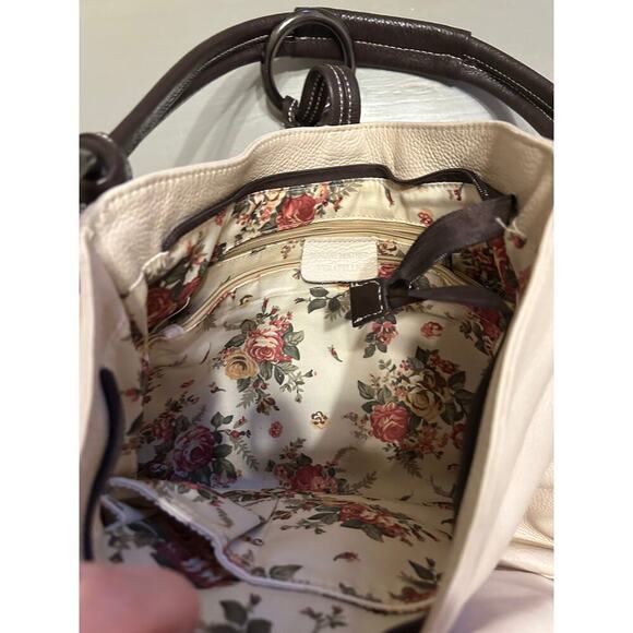 Vera Pelle Leather Cream and Brown Shoulder Bag Made in Italy - Picture 8 of 13